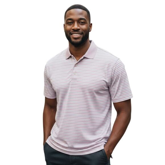 Peter Millar Southern Comfort Striped Polo Pink Mens Size Large - Picture 1 of 6